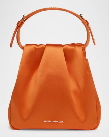 Amina Muaddi Vittoria Crystal Satin Bucket Bag