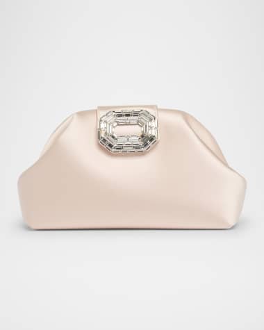 Amina Muaddi Camelia Buckle Satin Clutch Bag