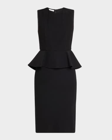 slim fit dress slacks Women's Long Fitted Dress with Peplum Flair 14 / Red main image 1