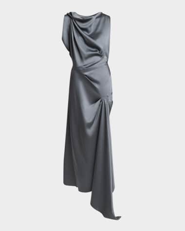 Victoria Beckham Asymmetric Draped Pleat Backless Midi Dress