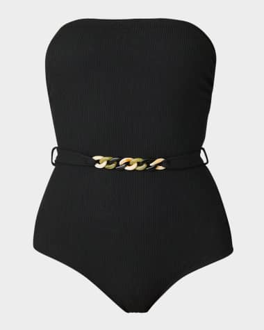 Shoshanna Belted Strapless One-Piece Swimsuit