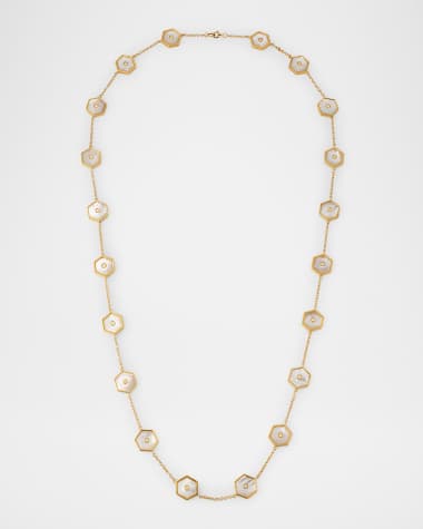 Miseno Baia Sommersa Long Necklace in 18K Yellow Gold with White Diamonds and Mother Of Pearl, 32"L