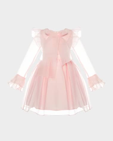 Mama Luma Girl's Organza-Sleeve Dress with Bow, SIze 3T-12
