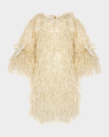 Mama Luma Girl's Fringe-Sleeve Feathered Dress, Size 3T-12