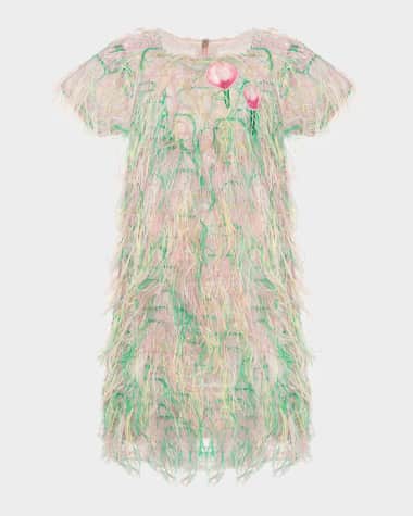 Mama Luma Girl's Rainbow Tassel Short-Sleeve Dress, Size 3T-12