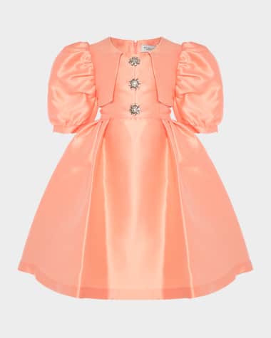 Mama Luma Girl's Brooch Balloon-Sleeve Dress, Size 3T-12