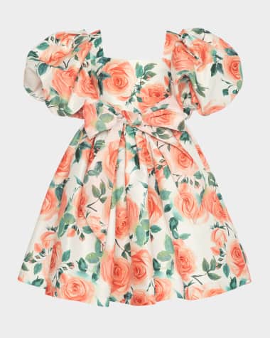 Mama Luma Girl's Rose Balloon-Sleeve Dress, SIze 3T-12
