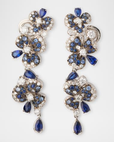 Miseno Ischia Earrings in 18K White Gold with White Diamonds and Shaded Blue Sapphires