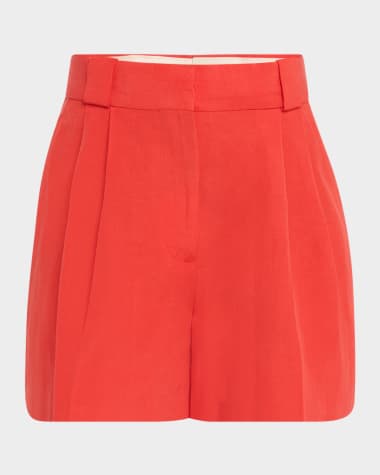 BLAZE Milano Flica Selle Double-Pleated Silk-Linen Shorts