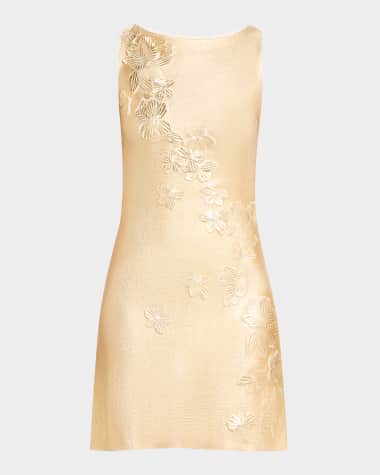Oscar de la Renta Foiled Lace Embroidered Knit Sleeveless Mini Dress