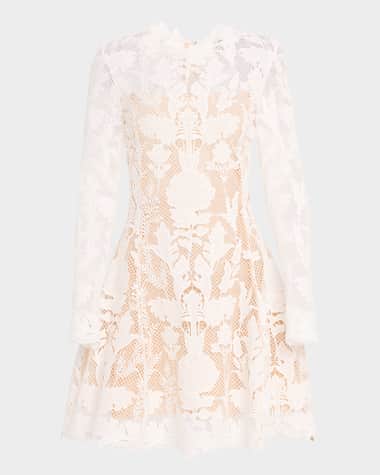 Oscar de la Renta Long-Sleeve Artichoke Guipure Mini Dress
