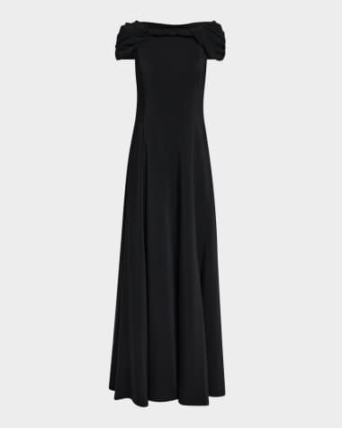 Oscar de la Renta Draped Cap-Sleeve Stretch Cady Gown