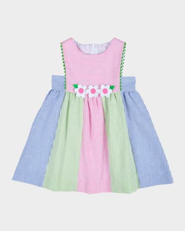 Florence Eiseman Girl's Striped Seersucker Dress W/ Flowers, Size 2-6