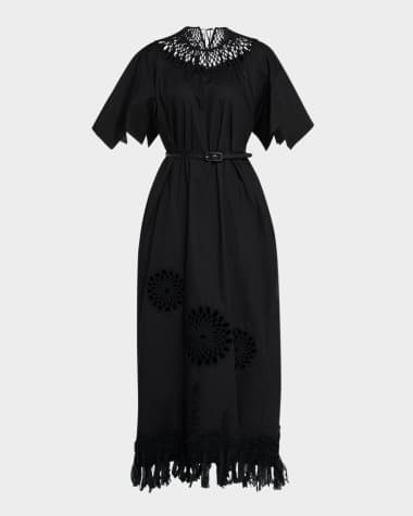 Mantu Embroidered Fringe-Hem Cotton Maxi Dress