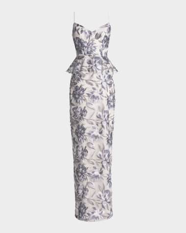 Dress the Population Black Label Akiah Floral-Embroidered Peplum Gown