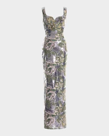 Dress the Population Black Label Goldie Floral-Embroidered Sequin Gown