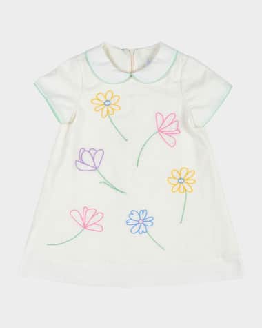 Florence Eiseman Girl's Linen Dress W/ Embroidered Flowers, Size 6M-18M