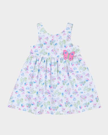Florence Eiseman Girl's Butterfly-Print Dress W/ Applique, Size 12M-18M