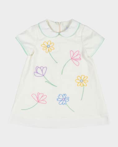 Florence Eiseman Girl's Linen Dress W/ Embroidered Flowers, Size 2-6