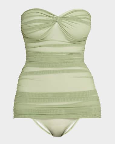 Norma Kamali Walter Shirred Strapless One-Piece Swimsuit