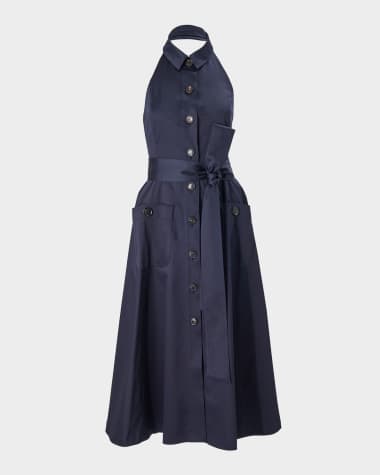 Carolina Herrera Collared Button-Front Halter Midi Dress