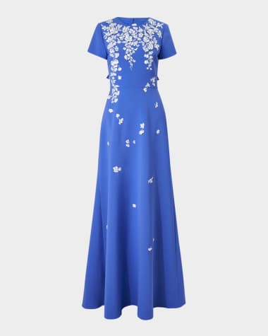Carolina Herrera Bow-Embellished Embroidered Applique Gown