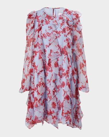 Carolina Herrera Floral Ruffle Chiffon Mini Dress