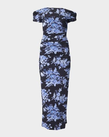 Carolina Herrera Off-the-Shoulder Floral Gathered Body-Con Dress
