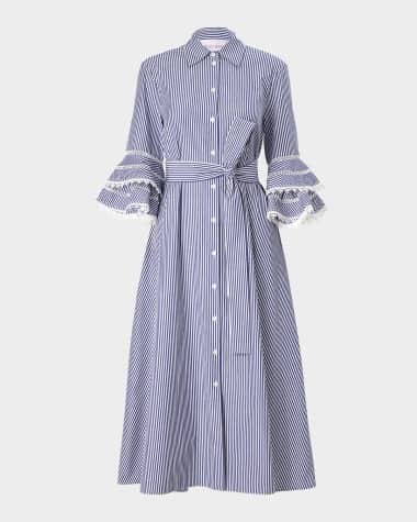 Carolina Herrera Stripe Tiered Ruffle Sleeve Shirtdress