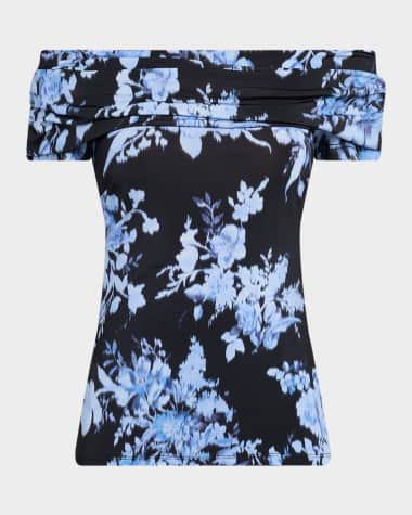 Carolina Herrera Blur Floral Gathered Off-The-Shoulder Top