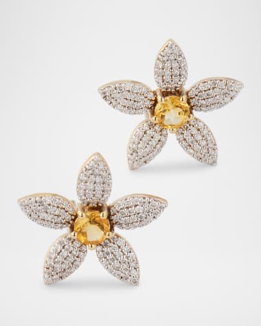 Siena Jewelry 14K Yellow Gold Diamond and Citrine Daisy Stud Earrings