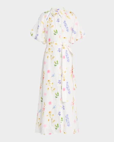 PALM NOOSA Maria Floral-Print Linen Maxi Shirtdress