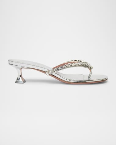 Amina Muaddi Gigi Crystal Kitten Thong Sandals
