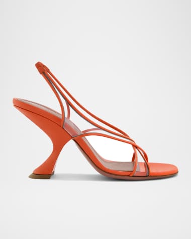 Amina Muaddi Lena Clear Leather Crisscross Slingback Sandals