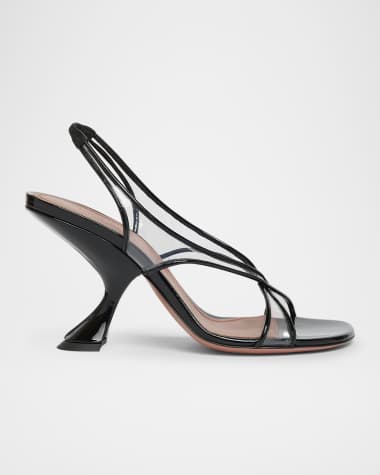 Amina Muaddi Lena Clear Patent Crisscross Slingback Sandals