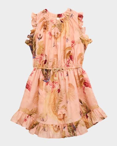 Zimmermann Girl's Rhiannon Feather-Print Dress, Size 1-12