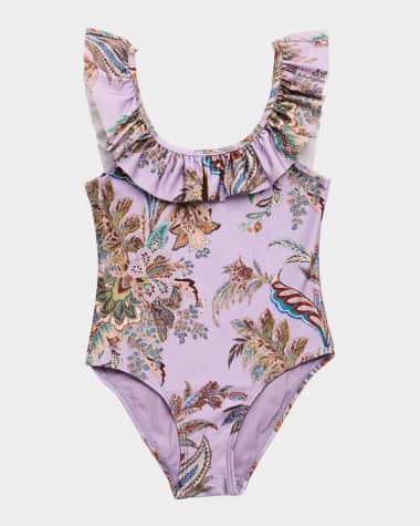 Zimmermann Girl's Rhiannon Paisley-Print Racerback Swimsuit, Size 4-12
