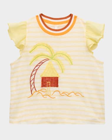 Zimmermann Girl's Cascadian Striped Embroidered T-Shirt, Size 2-12