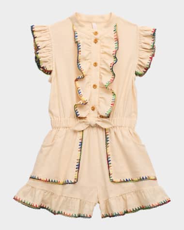 Zimmermann Girl's Lucky Frill Rainbow Stitch Romper, Size 4-12