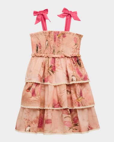 Zimmermann Girl's Cascadian Lattice Trim Tiered Dress, Size 1-12