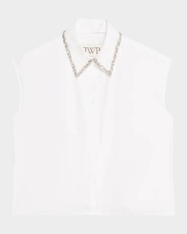 TWP Cap-Sleeve Top with Beaded Collar