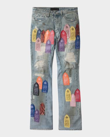 WHO DECIDES WAR Men's Patch Arched Repaired Distressed Jeans