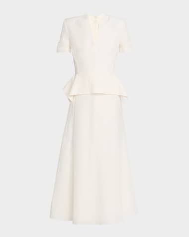 Roland Mouret V-Neck Peplum Silk Jacquard Midi Dress