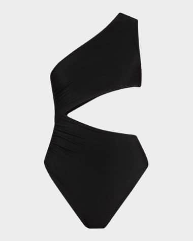 Balmain Crinkle Crepe Asymmetric One-Piece Swimsuit
