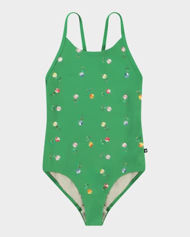 Molo Girl's Nanna Embroidered Floral-Print Swimsuit, Size 8-14