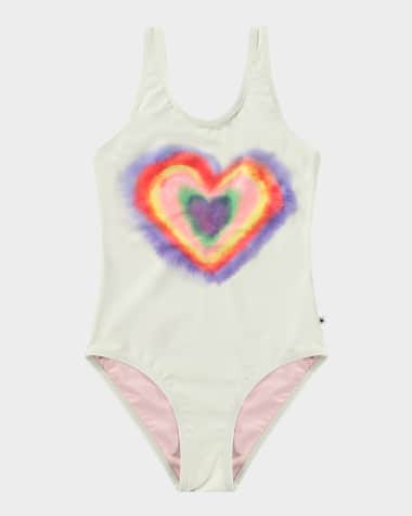 Molo Girl's Nika Heart Graphic One Piece Swimsuit, Size 4-6