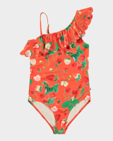 Molo Girl's Laser-Cutout Ruffled One-Piece Swimsuit, Size 8-12