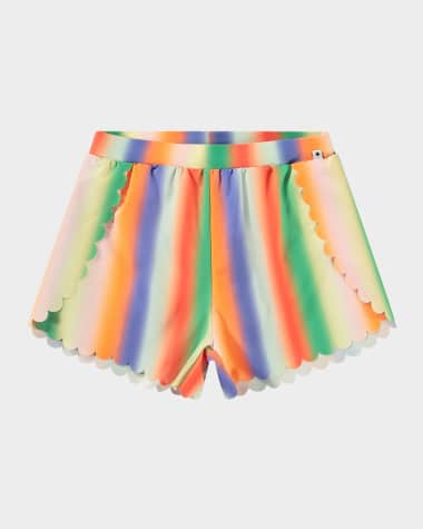 Molo Girl's Neva Rainbow Scalloped Shorts, Size 3-6