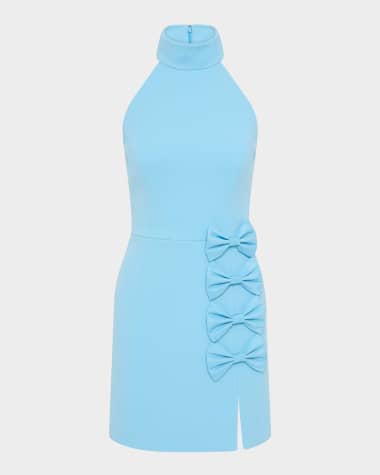 REBECCA VALLANCE Skye Bow-Embellished Halter Mini Dress