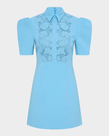 REBECCA VALLANCE Skye Puff-Sleeve Embroidered Lace Mini Dress